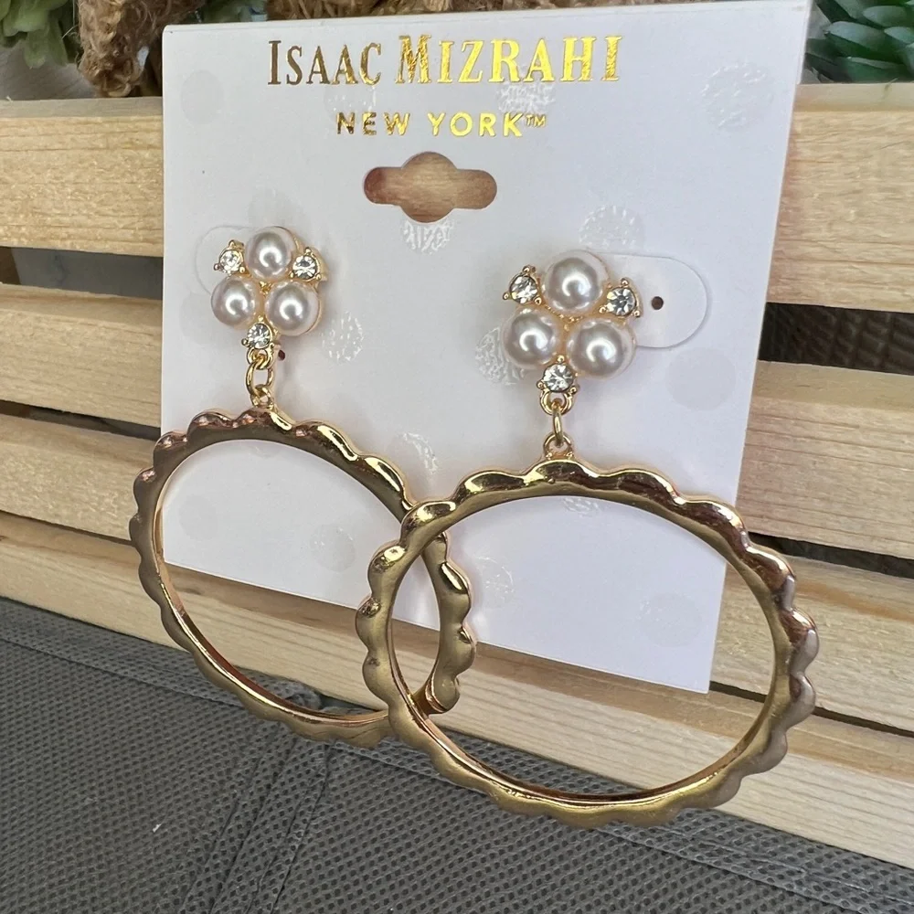 Isaac Mizrahi Gold Faux Pearl Round Earrings - Picture 3 of 5